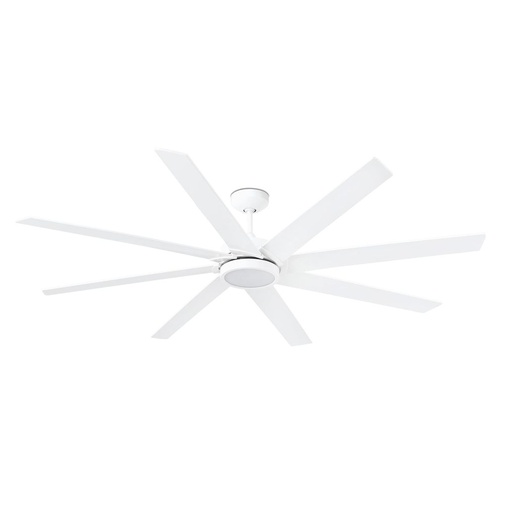 LED Deckenventilator Century Weiß mit eleganten, weißen Blättern für moderne Wohnräume.