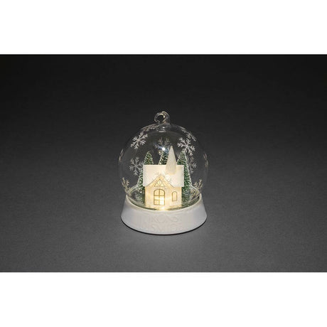 LED Decorative glass ball house warm white battery-operated with an illuminated Christmas village inside a glass ball.