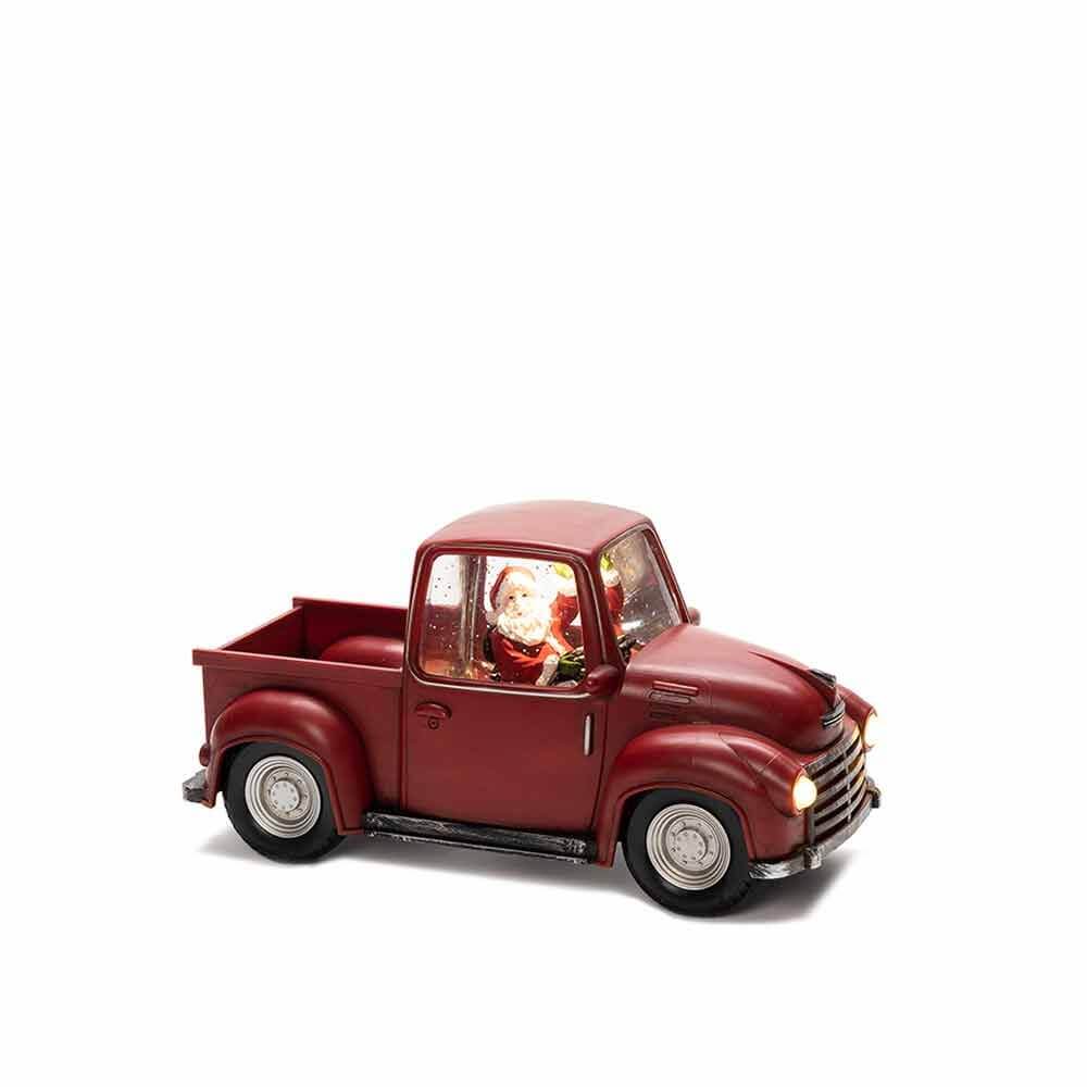 LED Dekoleuchte Pick-up mit Weihnachtsmann batteriebetrieben Rot, roter Retro-Pick-up mit beleuchtetem Weihnachtsmann