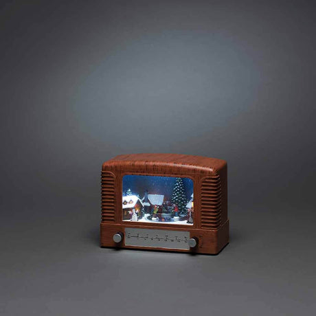 LED Decorative radio lamp with music, battery-operated, decorative table radio lamp with a festive winter landscape.