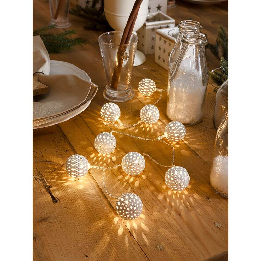 LED decorative light chain large white metal balls 10 warm white diode ...