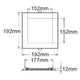Maßzeichnung des LED Einbaupanel 19 x 19cm flach eckig weiß Dimmbar 15W Neutralweiß mit Abmessungen.