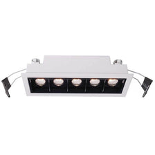 LED Einbau-Rasteleuchte Line 640lm 5x2W Warmweiß, rechteckige Einbauleuchte mit fünf LEDs und schwarzem Reflektor