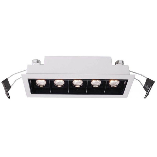 LED Einbau-Rasteleuchte Line 640lm 5x2W Warmweiß, rechteckige Einbauleuchte mit fünf LEDs und schwarzem Reflektor