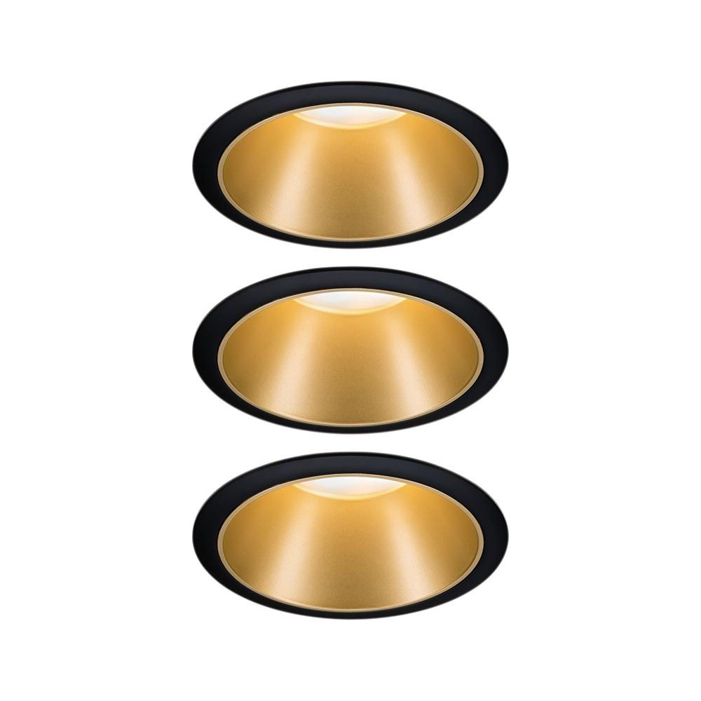 Einbauleuchte Cole in Schwarz und Gold, 3er Set, blendfreie LED-Beleuchtung, stilvolles Design für moderne Räume.