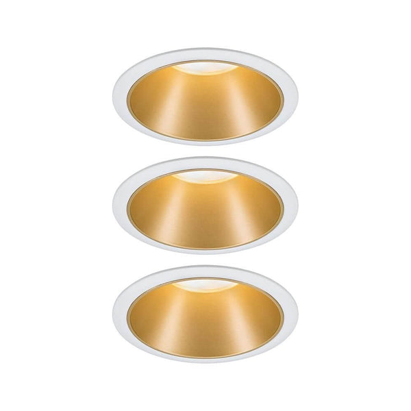 LED Einbauleuchte Cole Basis-Set Rund Weiß, Gold – drei eingelassene weiße Leuchten mit goldener Innenfläche, blendfreie, matte Beleuchtung
