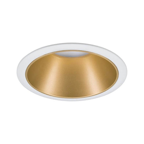 LED Luminaire encastrée Cole LED ronde 8,8 cm blanc, or avec réflecteur doré mat et éclairage anti-éblouissement.