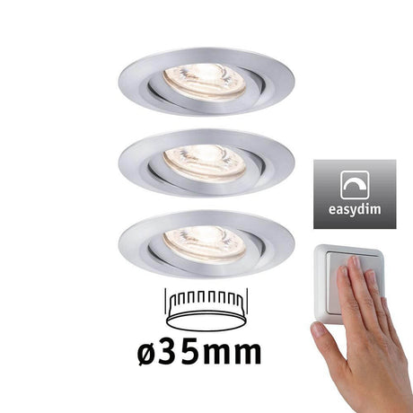 LED Nova Mini Plus recessed light LED round basic set 66 mm 15° aluminum with EasyDim function and 35 mm Coins.