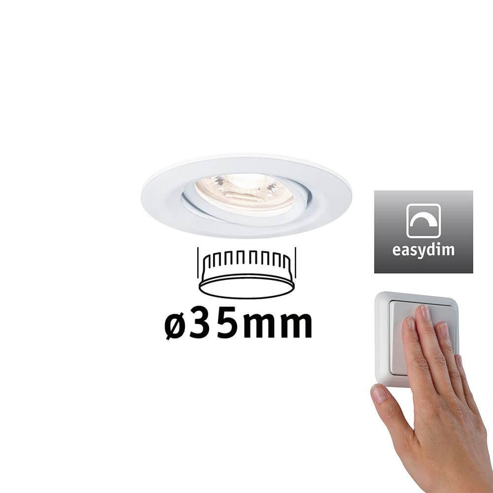 LED Einzelleuchte Nova Mini Plus Weiß-Matt mit EasyDim-Funktion und 35mm Coin zur stufenlosen Dimmung.