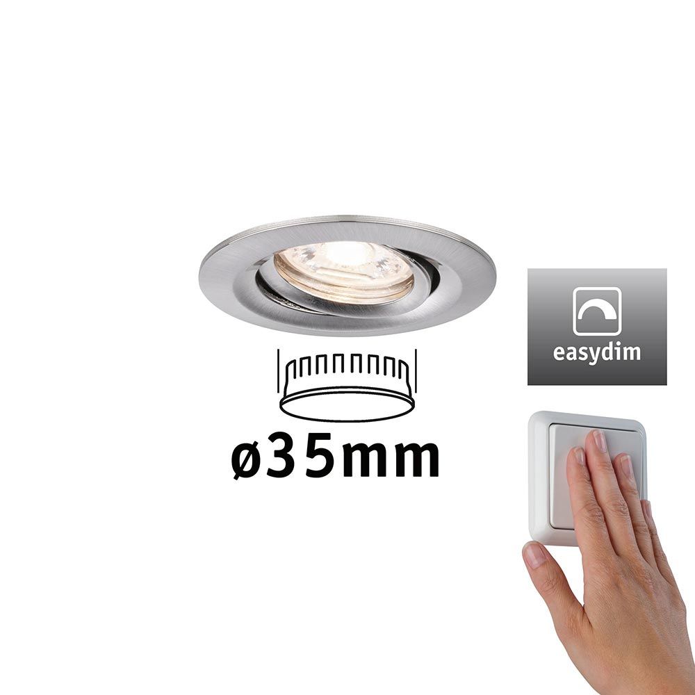 LED Einbauleuchte Nova Mini Spot Plus mit 35mm Coin und EasyDim Funktion, in gebürstetem Eisen
