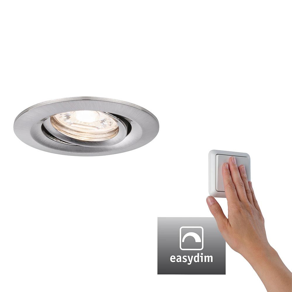 LED Einzelleuchte Nova Mini Spot Plus mit EasyDim-Funktion und schwenkbarem Design in gebürstetem Eisen.