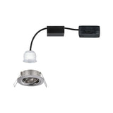 LED Einzelleuchte Nova Mini Spot Plus mit drehbarem Schwenkarm und wechselbarem 35mm Coin in gebürstetem Eisen.