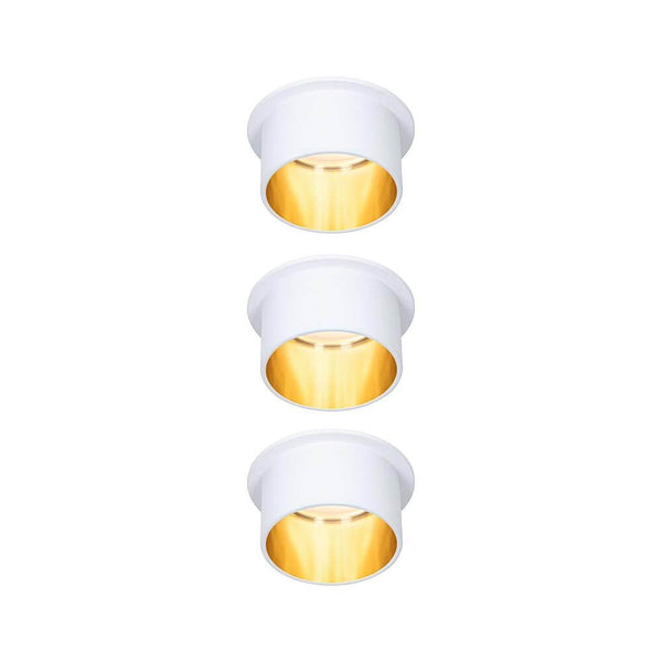LED Einbauleuchte Gil Basis-Set Rund Dimmbar im 3er-Set in Weiß matt und Gold.