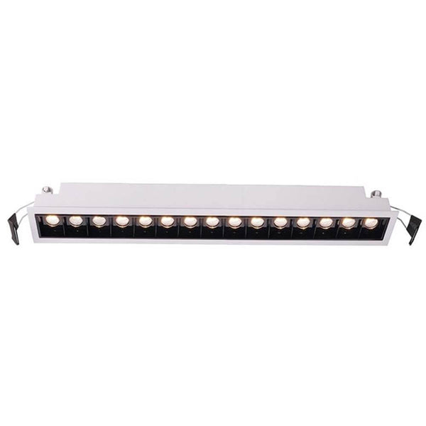 LED Raster-Einbauleuchte Line 1895lm 15x2W Warmweiß rechteckig für Decken, weiß-matter Aluminiumrahmen mit schwarzem Reflektor