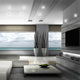 Modernes Wohnzimmer mit LED Einbauleuchte Movibile IP44 Chrom, eleganter Möbelgestaltung und Meerblick.