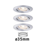 LED Einbauleuchten Nova Mini Basis-Set, schwenkbar, 3 Leuchten, Ø35mm, warmweiße Beleuchtung, Aluminium grau.