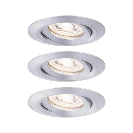LED Nova Mini recessed light base set, swiveling, set of 3, flat swiveling aluminium lights with warm white light.