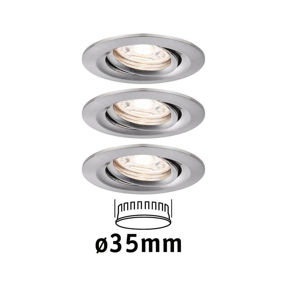 LED Einbauleuchte Nova Mini Basis-Set schwenkbar Rund 66mm mit drei schwenkbaren Leuchten und 35mm Coins.