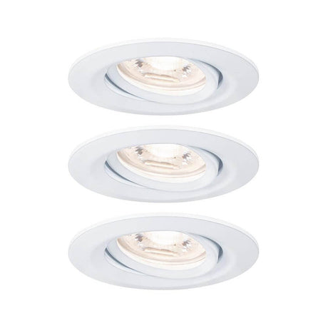 LED Indbygningslygte Nova Mini basissæt drejelig rund 66mm hvid - sæt med 3 drejelige, runde indbygningslygter i hvid.
