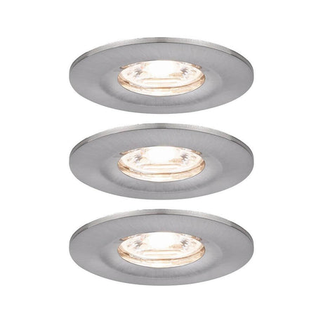 LED Nova Mini recessed light basic set fixed round 6.5 cm in brushed iron, set of 3 lights with warm white light.