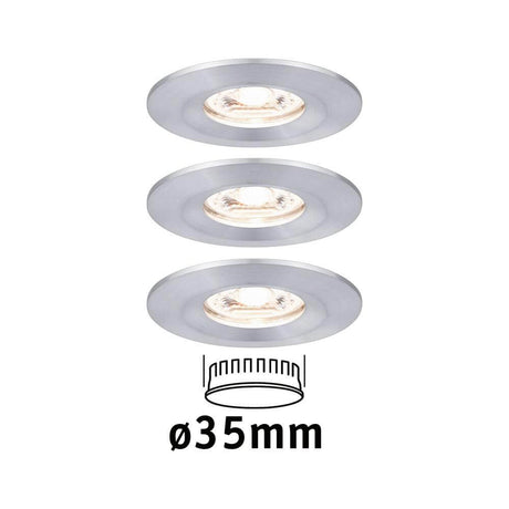 LED Einbauleuchte Nova Mini Basis-Set starr Rund 6,5cm mit 3 starren Einbauleuchten und Ø35mm Coins.