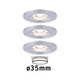 LED Einbauleuchte Nova Mini Basis-Set starr Rund 6,5cm mit 3 starren Einbauleuchten und Ø35mm Coins.