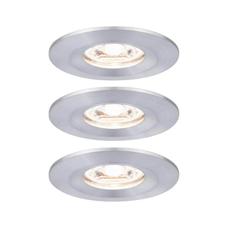 LED Einbauleuchte Nova Mini Basis-Set starr Rund 6,5cm in Alu gedreht, Set aus 3 Leuchten mit warmweißem Licht.