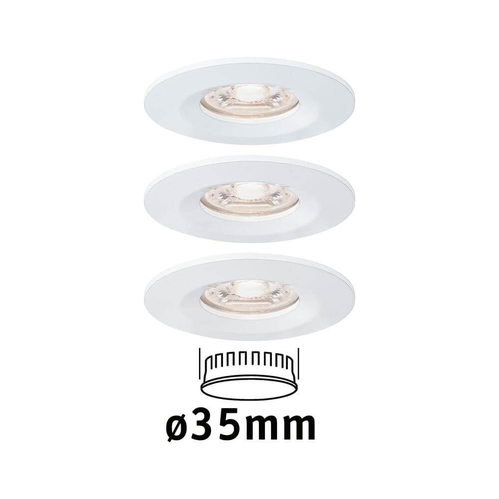 LED Einbauleuchte Nova Mini Basis-Set starr Rund 6,5cm Weiß-Matt - Set aus 3 Leuchten mit Ø35mm Wechselcoins.