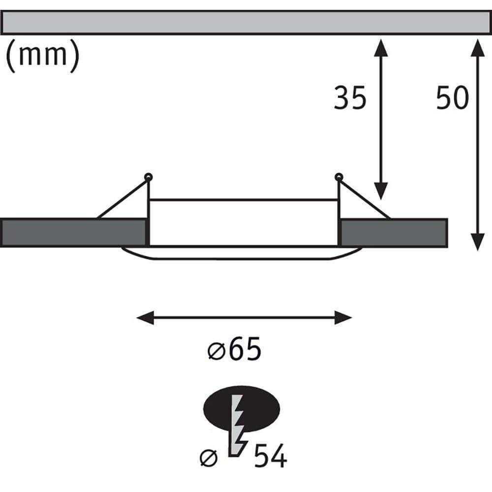 LED Einbauleuchte Nova Mini Basis-Set starr Rund 6,5cm Weiß-Matt technische Zeichnung mit Abmessungen.