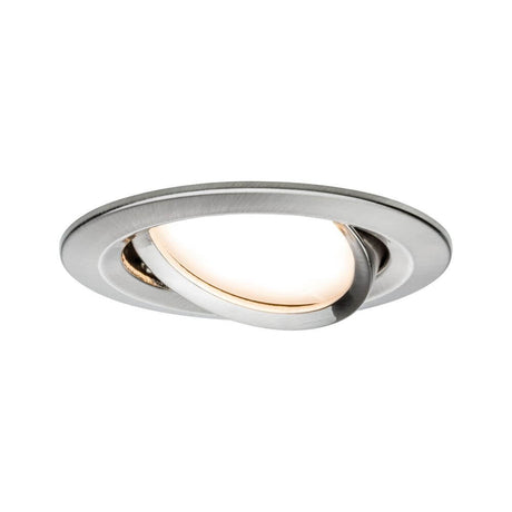 LED Einbauleuchte Nova rund Eisen-Gebürstet mit warmweißem Licht und flachem Design.