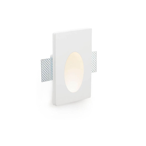 LED Wand-Einbauleuchte PLAS-1 1W 3000K Weiß in Weiß mit ovalem Lichtausschnitt, zeitloses Design.