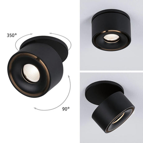 LED Einbauleuchte Spircle Schwarz matt mit schwenkbarem Kopf für gezielte Beleuchtung.