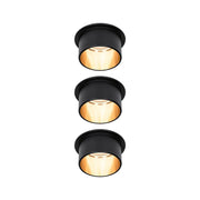 LED Spot encastré variateur à paliers Gil, kit de base 68 mm noir mat, en lot de 3 avec intérieur de couleur dorée.