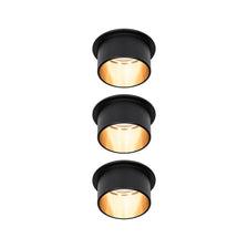 LED Einbauleuchte Stufen-Dimmer Gil Basis-Set 68mm Schwarz-Matt im 3er-Set mit goldfarbenem Innenleben.