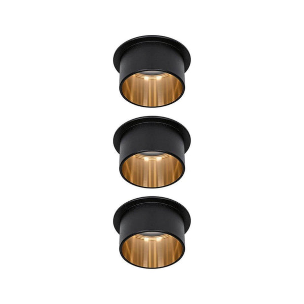 LED Einbauleuchte Stufen-Dimmer Gil Basis-Set 68mm Schwarz-Matt in eleganter Anordnung mit goldenen Akzenten.