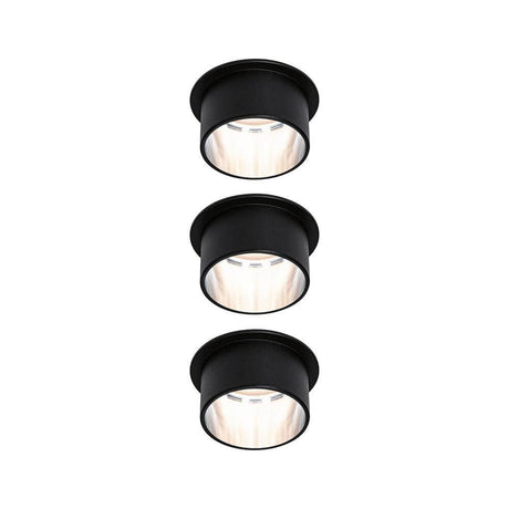 LED Einbauleuchte Gil Basis-Set Rund mit Stufen-Dimmer in Schwarz matt, 3er-Set für dekorative Lichteffekte.