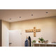 LED Einbauleuchte Gil Basis-Set Rund mit Stufen-Dimmer im Wohnraum mit Holzschriftzug 'WELCOME HOME'.