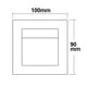 Maßzeichnung der LED Einbauleuchte rechteckig IP44 Edelstahl 1W Warmweiß, 100mm x 90mm.