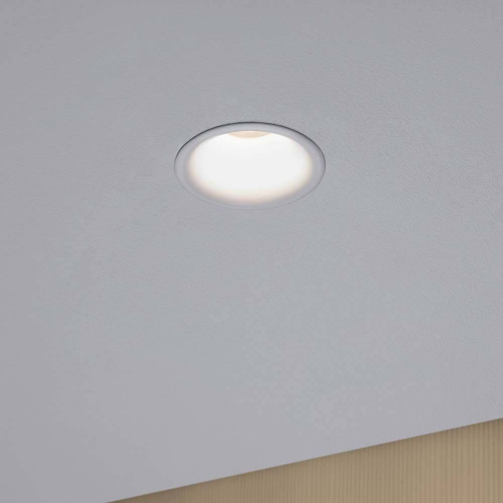 Randlose LED Einbauleuchte Cymbal in Weiß, dimmbar, warmweiß, IP44, für blendfreie Beleuchtung.