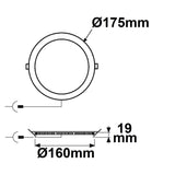 LED installationspanel ø 17,5 cm flad rund sølv dæmpbar 12W varm hvid