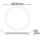 Technische Zeichnung eines runden LED Einbaupanels Ø 22,5 cm mit 20 mm Höhe.