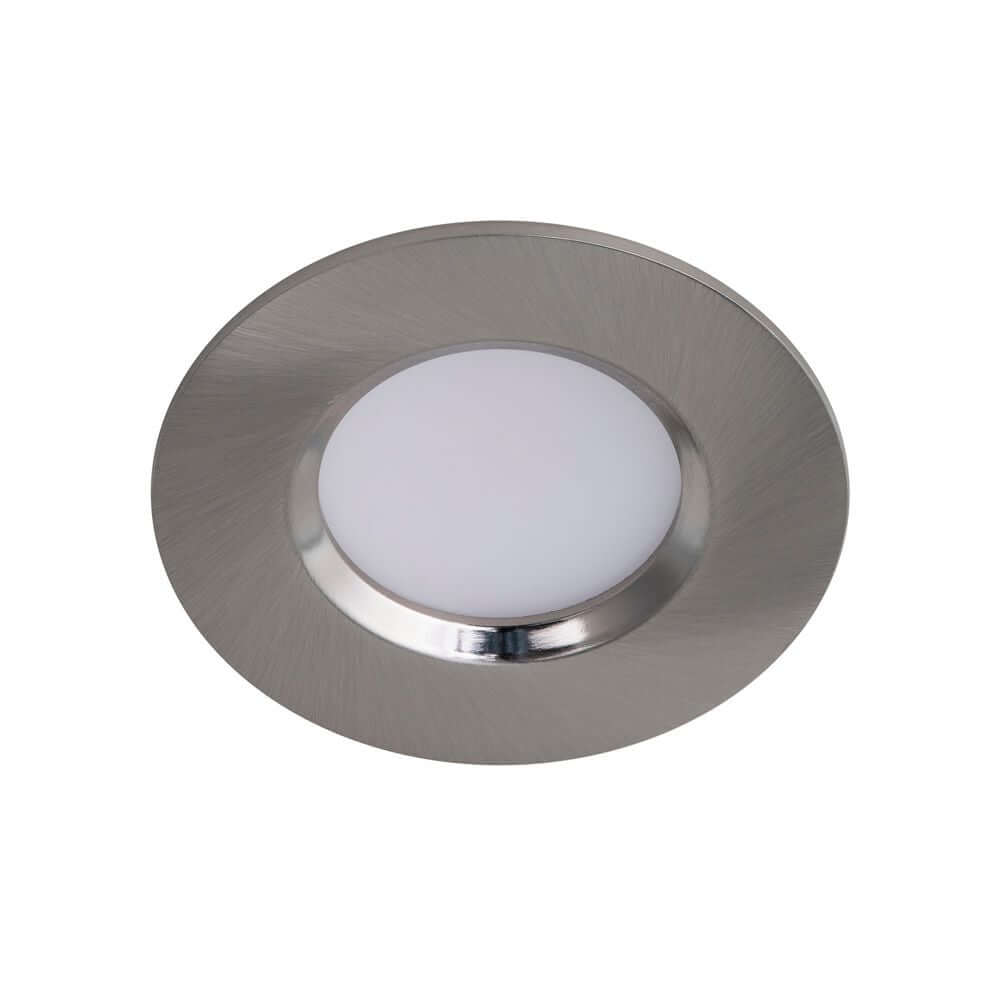 LED Einbaustrahler Mahi IP65 in modernem Design mit gebürstetem Metall und runder Form.
