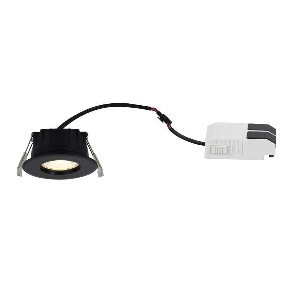LED Einbaustrahler Rosalee IP65 mit schwenkbarem Spot und Kelvin-Schalter für verschiedene Lichtfarben.