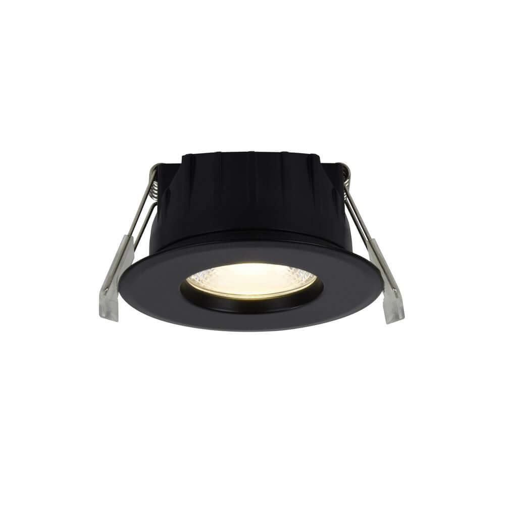 LED Einbaustrahler Rosalee IP65 in elegantem Schwarz mit zentralem Licht.