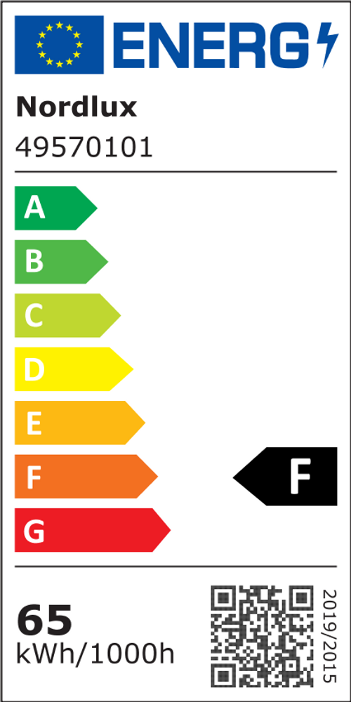 Energielabel für Nordlux LED Einbaustrahler, Energieeffizienzklasse F, 65 kWh/1000h.
