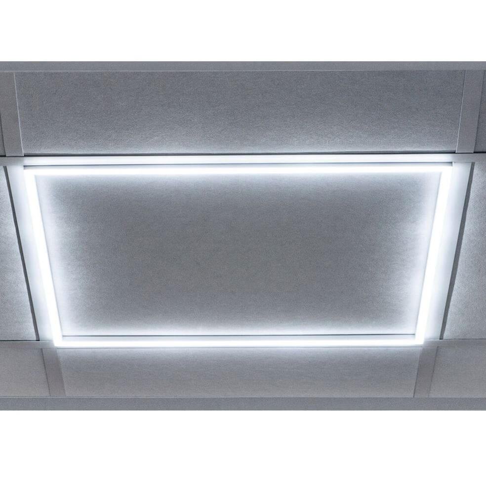 LED Einlegerahmen für Odenwalddecke 59 x 59cm Kaltweiß montiert in Deckenpaneel.