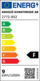 Energieeffizienzlabel von Gnosjö Konstsmide AB mit der Bewertung F für LED Leuchten.