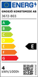 Energielabel von Gnosjö Konstsmide AB, Effizienzklasse E, Verbrauch 4 kWh/1000h, QR-Code sichtbar.