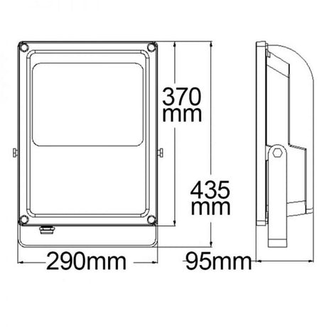 Technische Zeichnung des Profi LED Fluter Neutralweiß 100W 13000 lm Anthrazit IP66 mit Abmessungen.