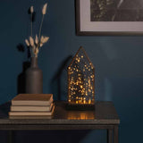LED Glaslaterne mit schwarzem Holzfundament und 6h Timer Schwarz
